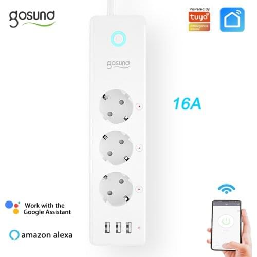 16A Tuya Gosund Smart Power Strip With 3 USB ports EU Outlet Independent Switch Multi-Plug Socket With Alexa and Google Home