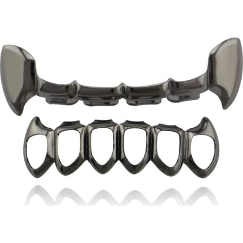 Hip Hop Gold Grillz Body Jewelry Vampire Hollow Grill Teeth Top & Bottom Grills Dental Mouth Punk Teeth Caps Cosplay Party