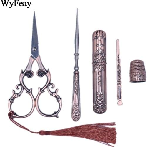 Vintage Antique Craft Scissors Embroidery Sewing Scissors Thimble Needle Case Awl Tailor Scissors Cross Stitch Tool Accessories