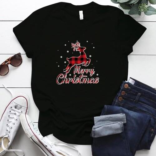 Christmas Elk Printing Holiday Harajuku Woman Tshirts Short Sleeve Plus Size S-5xl Oversized T Shirt Best Gift for Ladies Tops