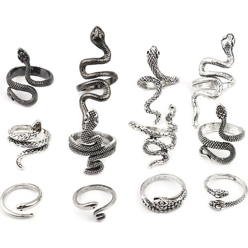 Punk Style Open Adjustable Rings Black/Silver Color Snake Animal For Women Heavy Metals Rock Knuckle Rings Fashion Jewelry Gift