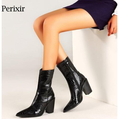 Perixir Hot selling womens boots sexy pointed thick high heel low sleeve fashion boots solid color