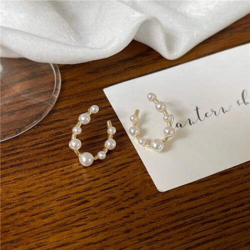 New Geometry Simulated-pearls Water Drop Stud Earrings for Women Luxury Jewelry