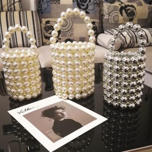 Ladies Messenger Bags Dinner Luxury Big Pearl Bucket Bag Women Chic Handmade Clear Beading Evening Clutch Purses and Handbags