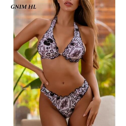 Ruffle Bikini Swimwear Women 2020 Sexy Retro Print Swimsuit Female Two Pieces Bandage Backless Swimming Suit For Women Biquini