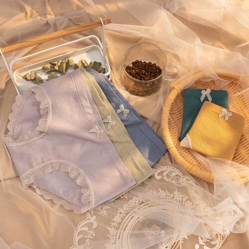 Lattice Bowknot Underwear Women Breathable Panties Girl Briefs Sexy Lace edge Lingeries Cotton Shorts Underpants Solid Panty