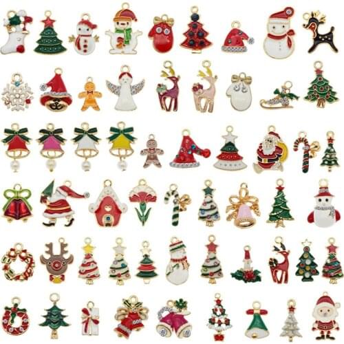 Julie Wang 10PCS Enamel Christmas Charms Random Mixed Alloy Santa Claus Tree Bell Hat Snowman Pendant Jewelry Making Accessory