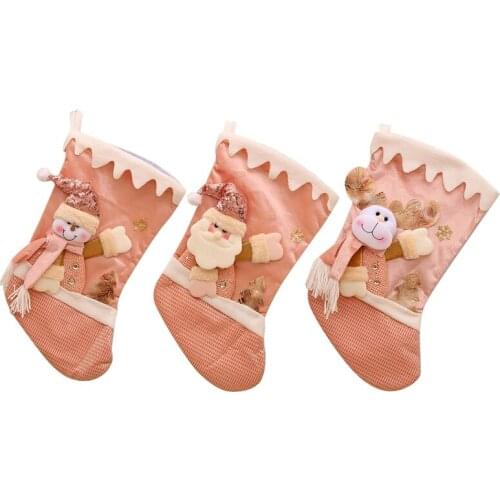 3 Pcs Christmas Stocking Santa Claus Candy Sock Gift Bag Xmas Tree Hanging Decor Bag for Holiday Party Home Decoration