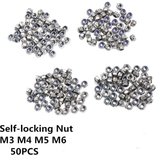 50Pcs/set M3 M4 M5 M6 DIN985 Galvanized Carbon Steel Self-locking Nut set Lock Nut Locknut Slip Hex Nut