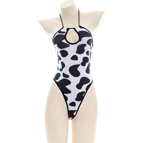 Private Pajamas Appeal Sleepwear Women Erogenous Cows Print Halter Super Sexy Underwear Girls Bowknot Babysuit