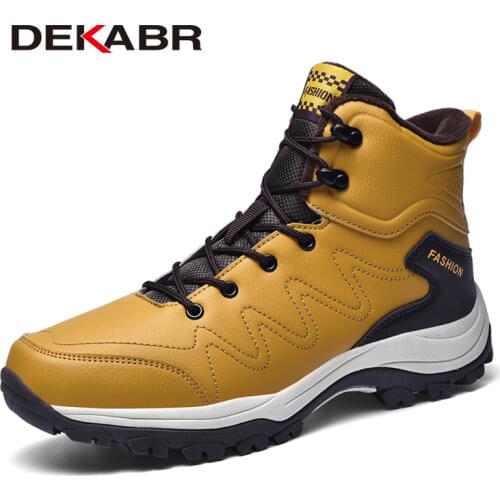 DEKABR Winter Mens Outdoor Boots Non-slip Hiking Boots Leather Waterproof Men Sneakers Work Shoes Plus Size 39-46 Dropshipping