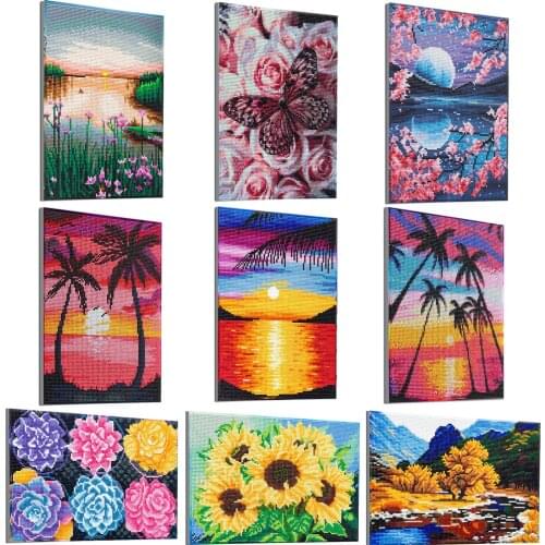 DIY Diamond Painting Full Round Drill Beautiful Flower Rhinestones Pictures Diamond Embroidery Sunset Scenic Cross Stitch Gift
