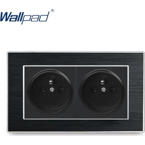 French Socket Wallpad Luxury Satin Metal Panel Double EU 16A Electric Wall Power French Socket 146*86mm Electrical Outlets