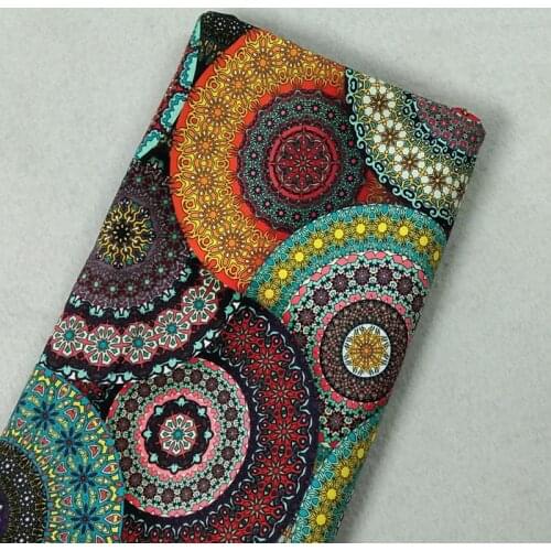 Graceful Colorful Round Fan African Style Geometry Patterns Printed Cotton Fabric 50x105cm Fabric Patchwork Cloth Bag Party Hom