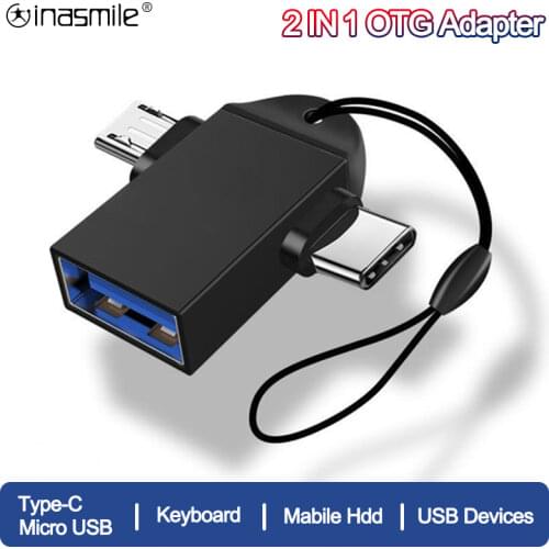 2IN1 Micro usb Male to USB female Cable For Mobile Phone Type C to USB Connector OTG Adapter Aluminum Alloy on The Go Converter