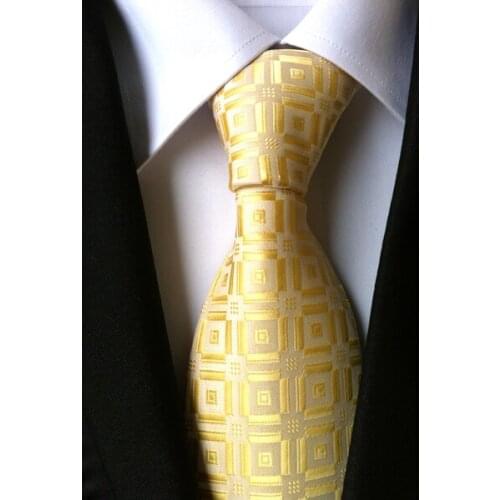 Classic Mens Woven Necktie Yellow Geometric Gravata