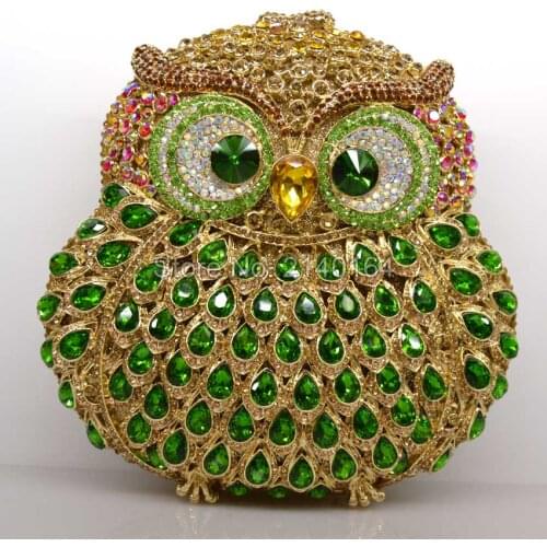 Studded jeweled green Owl clutch Wedding Bridal purse Luxury Diamond Evening Bags Lady clutch Women Crystal Party Bags Hot Q07