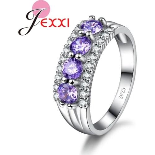 Luxury Trendy Rings Purple Crystal 925 Sterling Silver Amethyst Finger Ring Women Beactiful Jewelry