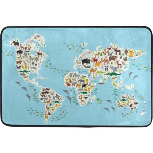2018 Creative Cartoon Animal World Map Rubber Non-Slip Entry Way Floor Mat Outdoor Indoor Decor Rug 40X60cm Doormats