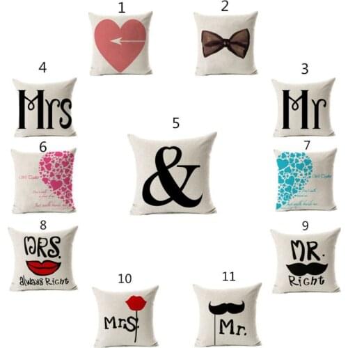 Mrs And Mr Love Cushion Cases Cotton Linen Throw Pillow Case Home Soft Room Gifts Single Sides Printing