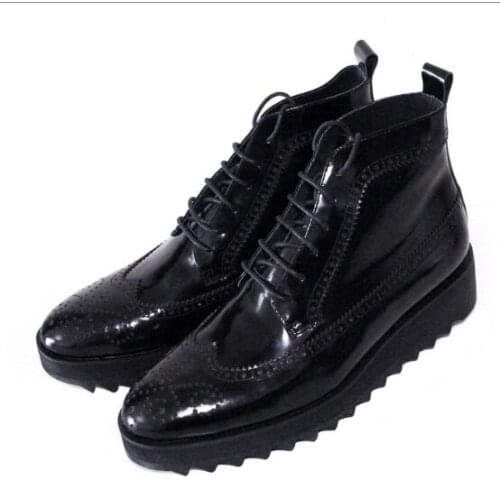 New winter casual men ankle boots round toe classics platform shoes men shoes derby carved genuine leather lace up mens boots