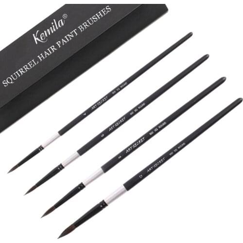 4Pcs Black Handle Round Squirrel Hair Brushes set Painting Artistic Watercolor Brush pen Set for Gouache Wash Mop Art Painting