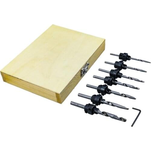 Woodworking Chamfer Countersink Drill Bits Twist Drill Bits Set 3/3.5/4/4.5/5/5.5/6mm 7pcs Wood Drilling With Wrench Bit Set