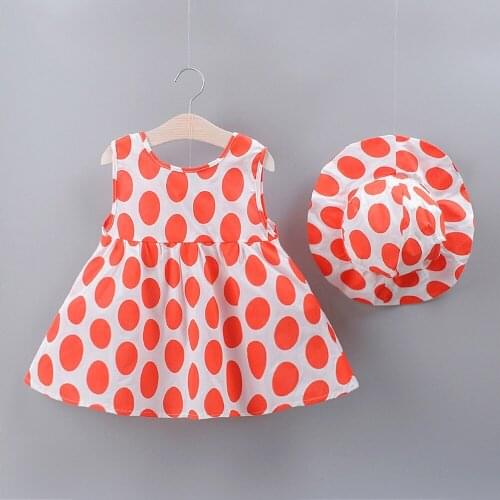 2019 New Baby Girl Clothes Dress+Hat Beach Dot Floral Summer Cotton Princess A-Line Above Knee Mini