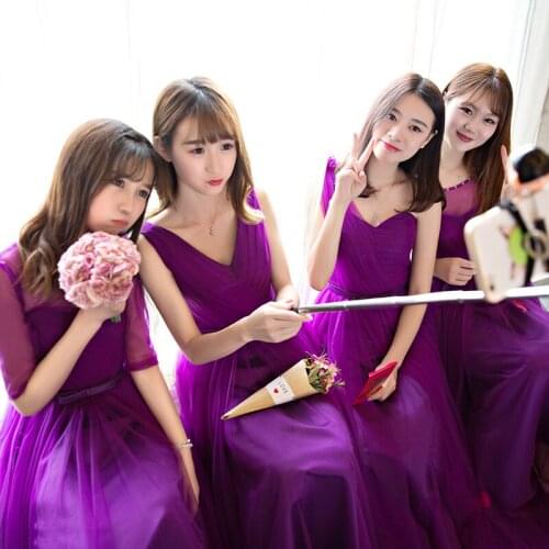 New sweat dark purple long girl junior princess bridesmaid banquet party ball long dress gown free shipping