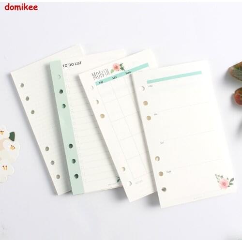 New cute colored 6 holes inner paper core for spiral binder notebooks 4 kinds:weekly planner,monthly planner, To do ,grid A5 A6