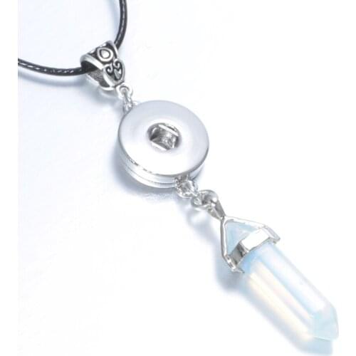 New Arrivals 18mm Snap Jewelry Natural Crystal Hexagon Stone Pendant of Necklace With Black Leather Necklace DZ0117k