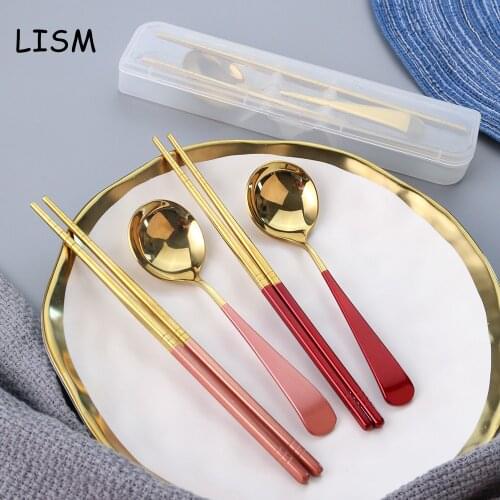 304 Stainless Steel Chopsticks Spoon Set Long Handle Non-Slip Chopsticks Dessert Spoons Dinnerware Set With Transparent Gift Box