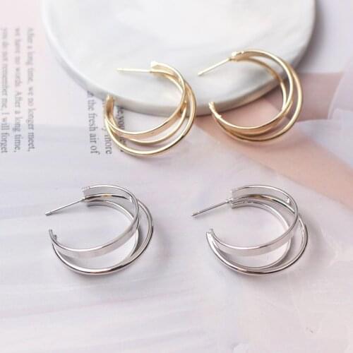 Semicircle Metal Drop Earrings for Female Three-layers Gold Color Hanging Earrings for Women Geometric Statement pendientes