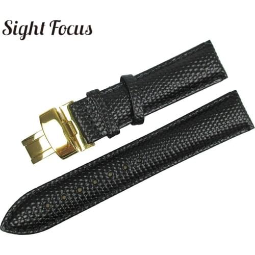 Black Lizard Grain Calf Skin Leather Watch Bands 14mm 16mm 18mm 20mm Watch Strap for Movado Belt Folding Clasp Buckle Bracelets