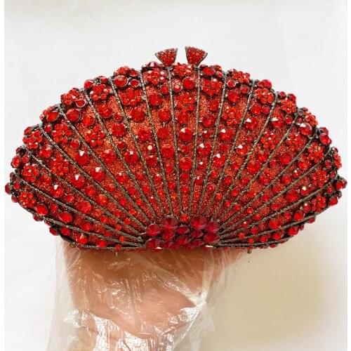 Luxury Red Rhinestone Diamond Wedding Evening Clutch Bag Designer Women’s Shell Shape Party Prom Purses Small Crystal Dinner Bag