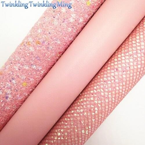 PINK Glitter Fabric,Mesh Glitter Fabric , Synthetic Leather Fabric Sheets For Bow A4 21x29CM Twinkling Ming XM704