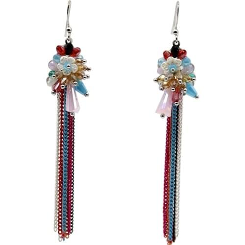 Simple Crystal Beaded Flower Statement Earrings Metal Chain Drop Long Tassel Earrings For Women Handmade Fashion Jewelry