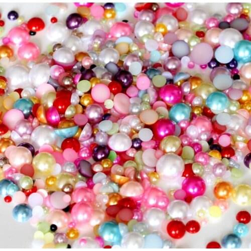 Free shipping mixe sizes & colors ( Dia.2,3,4 6 8 mm ) imitation half round flatback pearl beads Decorate Nail Art Phone for diy