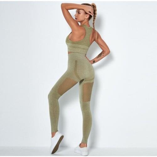 Tracksuit For Women Two Piece Set Push Up Shockproof Bra Sets Casual Skinny Sets Fitness Sports Suit Hollow Out Sportswear