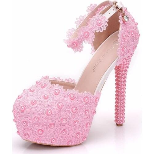 Fashion Flower Lace Wedding Shoes High Heels Platform Pumps Woman Party Dress Stiletto Super high heel wedding shoes sandals