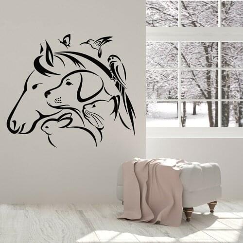 Pet Salon Sign Wall Vinyl Decal Animals Horse Dog Cat Rabbit Parrot Nursery Wall Stickers Bedroom Home Decoration P105