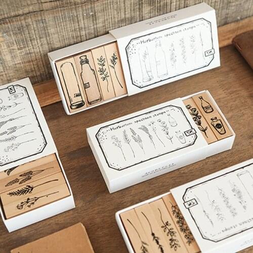 Vintage Handbook Seal Flower Planet DIY Hand Ledger Decoration Stamp Set DIY Wooden Rubber Stamps For Scrapbooking Decorative