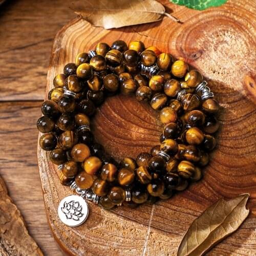High Quality Natural Tiger Eye Stone Wrap Bracelet 108 Mala Prayer Meditation Yoga Jewelry For Women Men