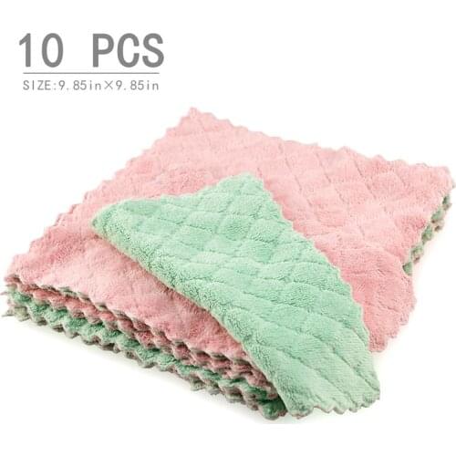 Zandith dish cloth Kitchen Clean towel rag thicken coral fleece non-stick oil double color absorb water quick dry 10 Pcs