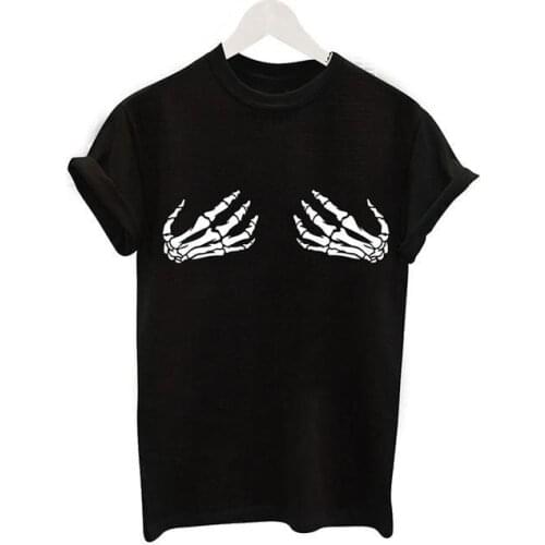 ZOMBIE BOOBS HORROR T-SHIRT skeleton hands Print tshirt Women funny tees tops tarantino womens shirts