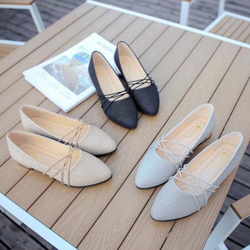 2019 spring autumn pointed student silver shallow mouth straps square mouth scoop shoes lady office casual single shoes