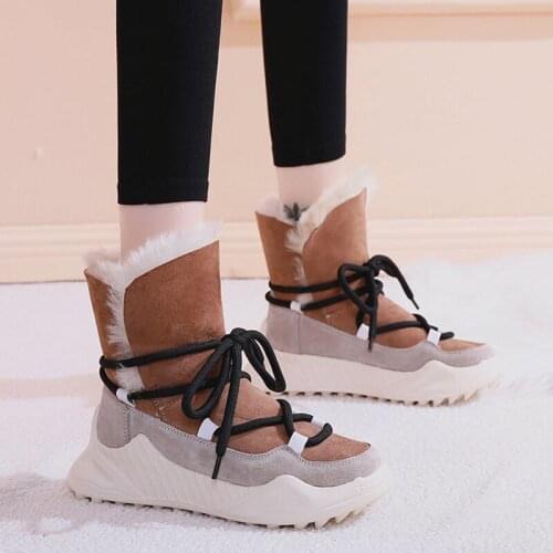 2021 Winter New Womens Plus Velvet Warm Snow Boots Women Casual Platform Cotton Shoes Fashion Lace Up Ankle Boots Botas Mujer