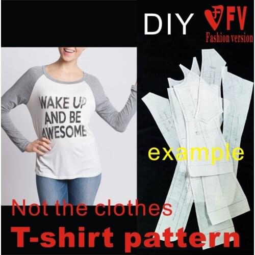 Ladies' Raglan Sleeve T-shirt Pattern Long Sleeve Round Neck Knitted Fabric Clothes Cutting Structure Drawing BXS-29