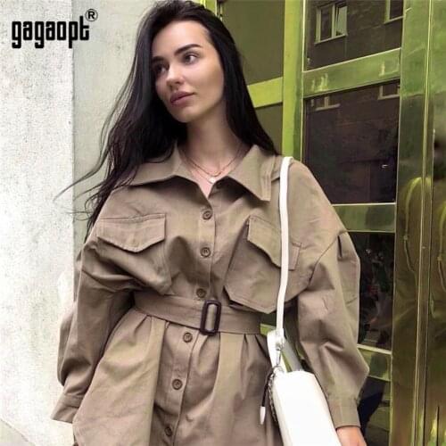 Gagaopt Vintage Single Breasted Khaki Trench Coat for Women With Belt Classic Casual Office Ladies Business Outwear Streetwear
