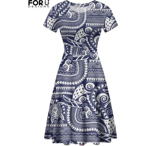 FORUSEDIGNS Hawaiian Polynesian Sea Turtle Womens Summer Short Sleeves Dress O-Neck Elegant Skirt New Arrival Madam Clothing